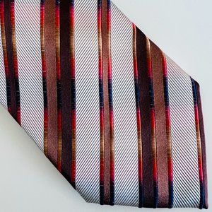 PIATTELLI PLATINUM 100% Italian Silk Tie Cream/Brown Multi NWOT